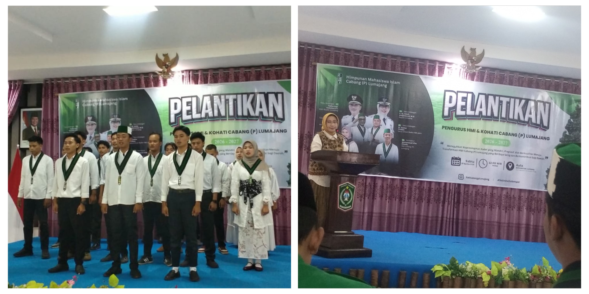 Pelantikan Pengurus HMI dan Kohati Lumajang, Bunda Indah Ajak Ikut Bergerak Membangun Daerah